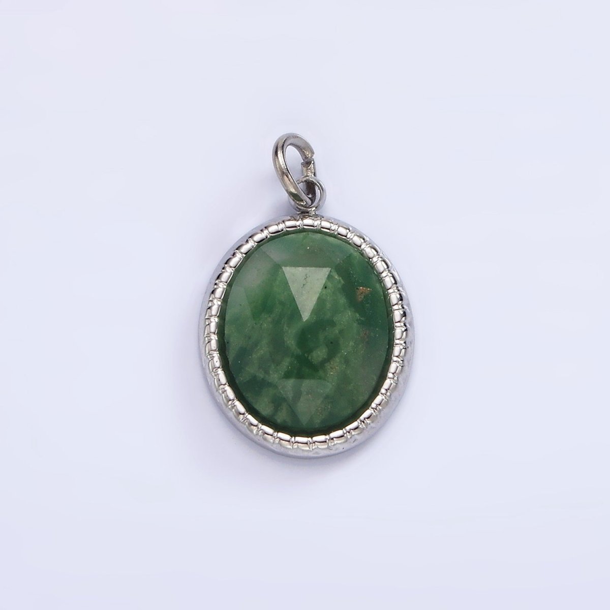 Stainless Steel Clear Quartz, Amazonite, Zoisite, Aventurine, Lapis Lazuli Bezel Oval Charm in Silver & Gold | P690-p692