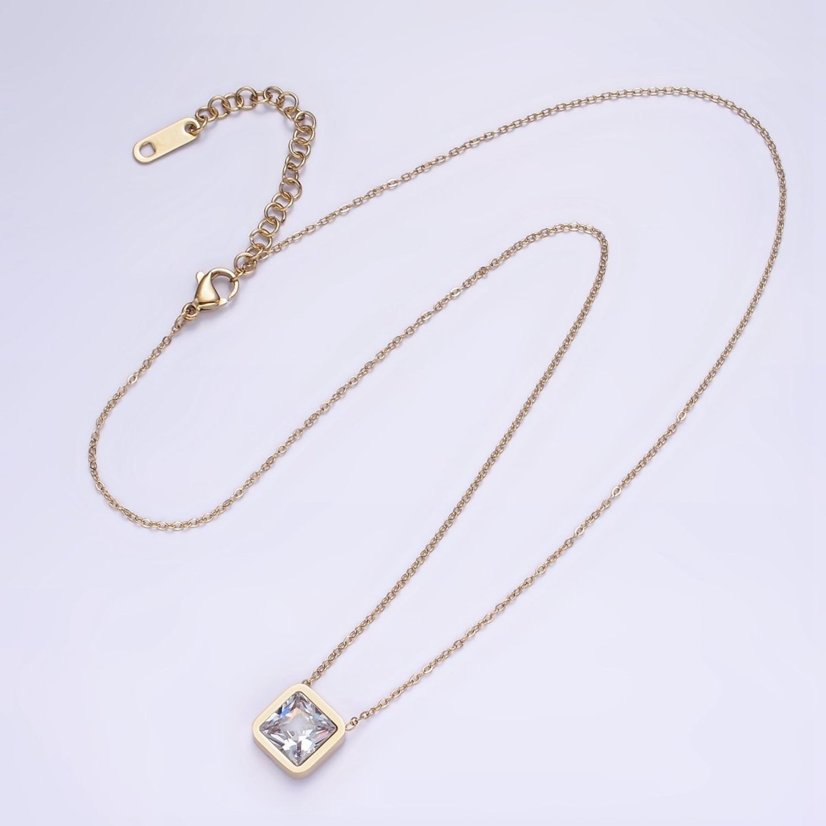 Stainless Steel Clear Square CZ 17 Inch Cable Chain Necklace | WA-2084 Clearance Pricing