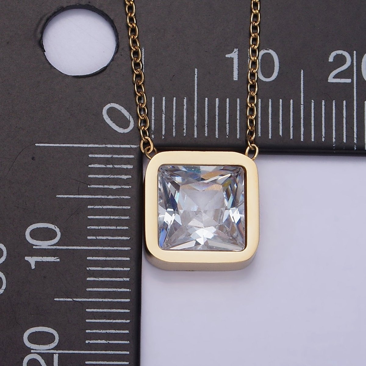 Stainless Steel Clear Square CZ 17 Inch Cable Chain Necklace | WA-2084 Clearance Pricing