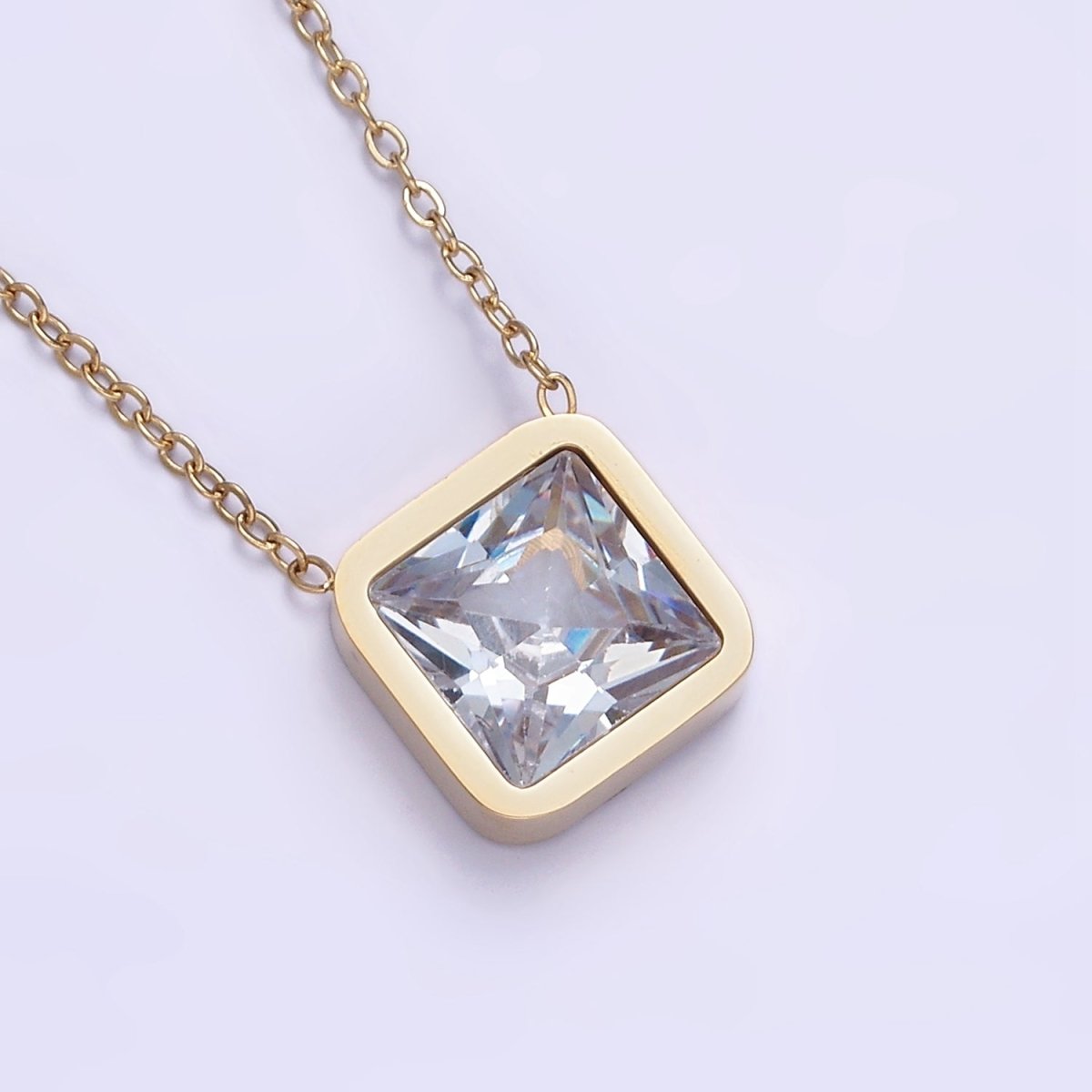 Stainless Steel Clear Square CZ 17 Inch Cable Chain Necklace | WA-2084 Clearance Pricing