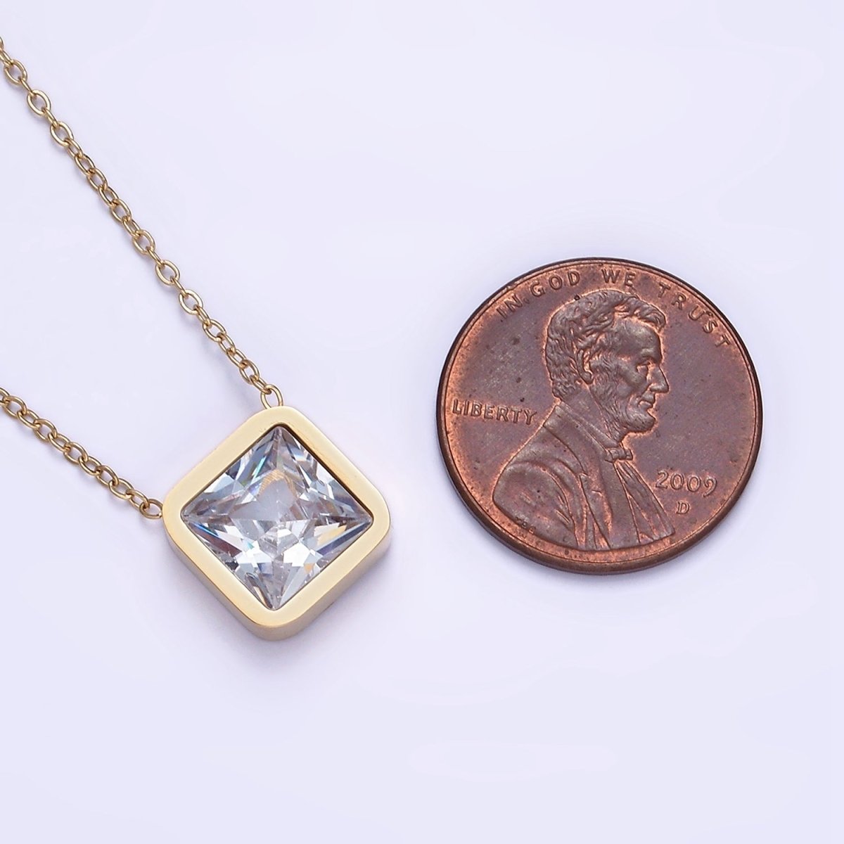 Stainless Steel Clear Square CZ 17 Inch Cable Chain Necklace | WA-2084 Clearance Pricing