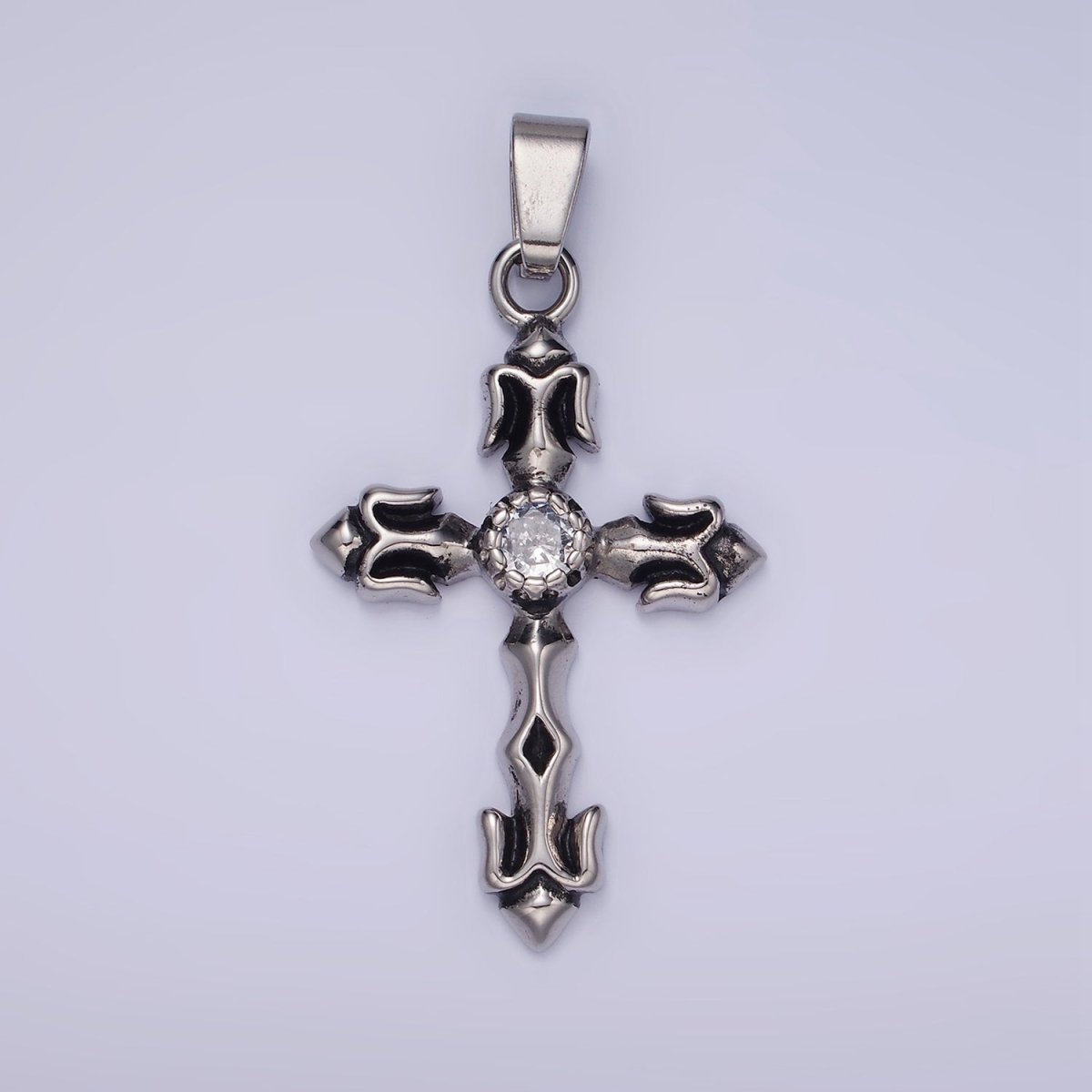 Stainless Steel Cross Pendant Antique Silver Trident Cross Charm P-878