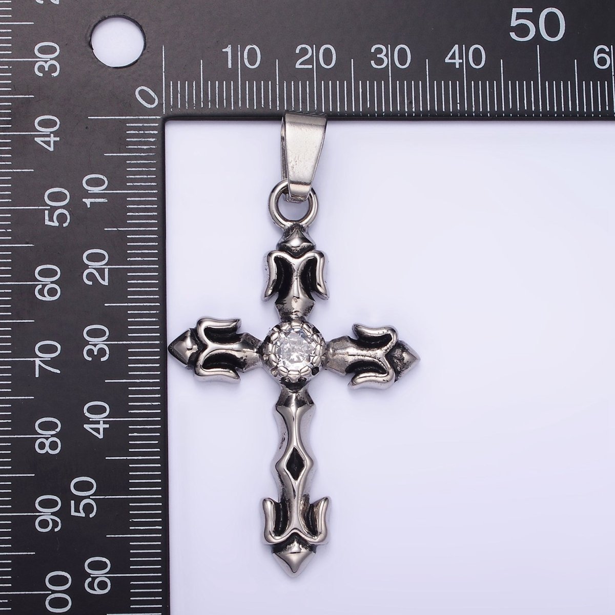 Stainless Steel Cross Pendant Antique Silver Trident Cross Charm P-878