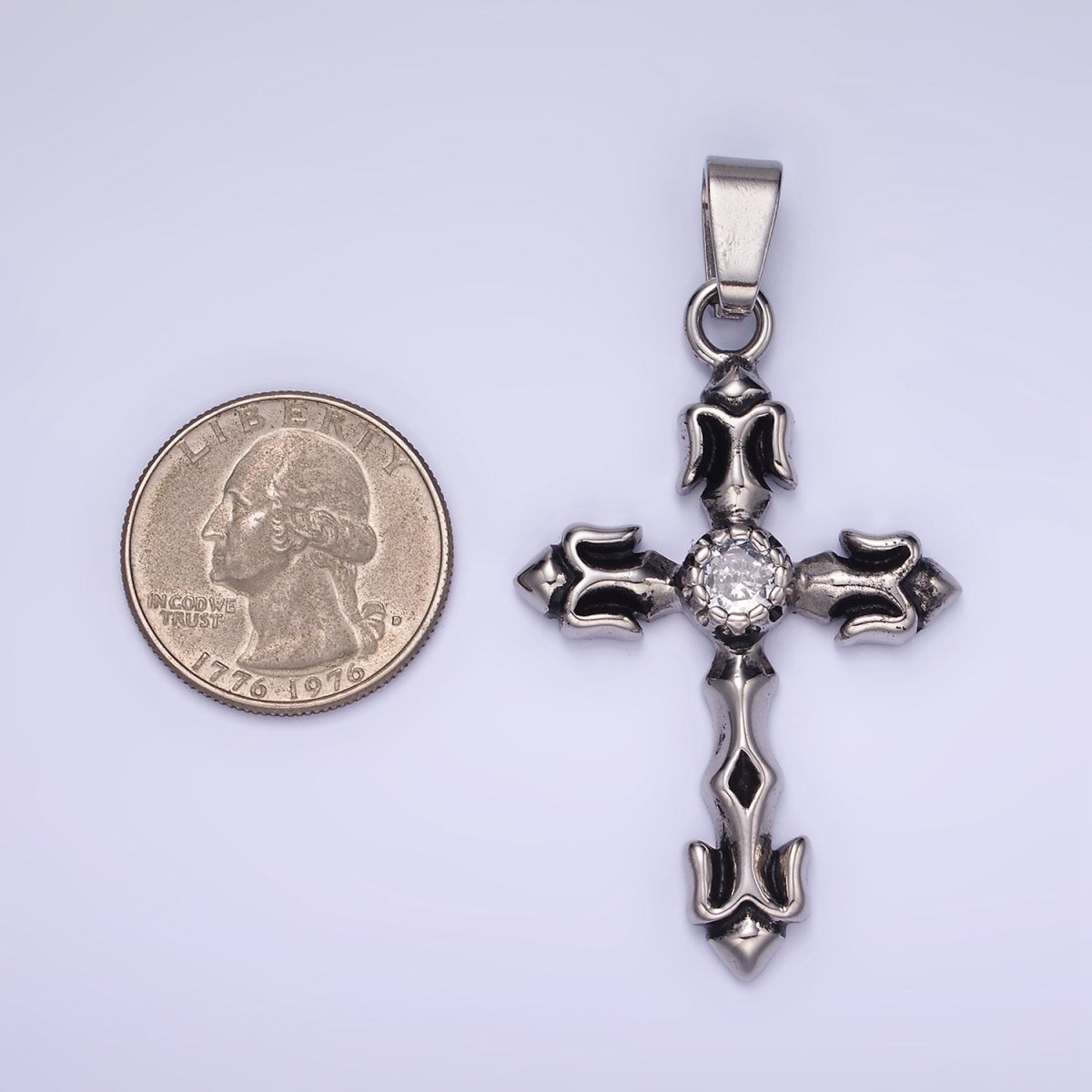 Stainless Steel Cross Pendant Antique Silver Trident Cross Charm P-878