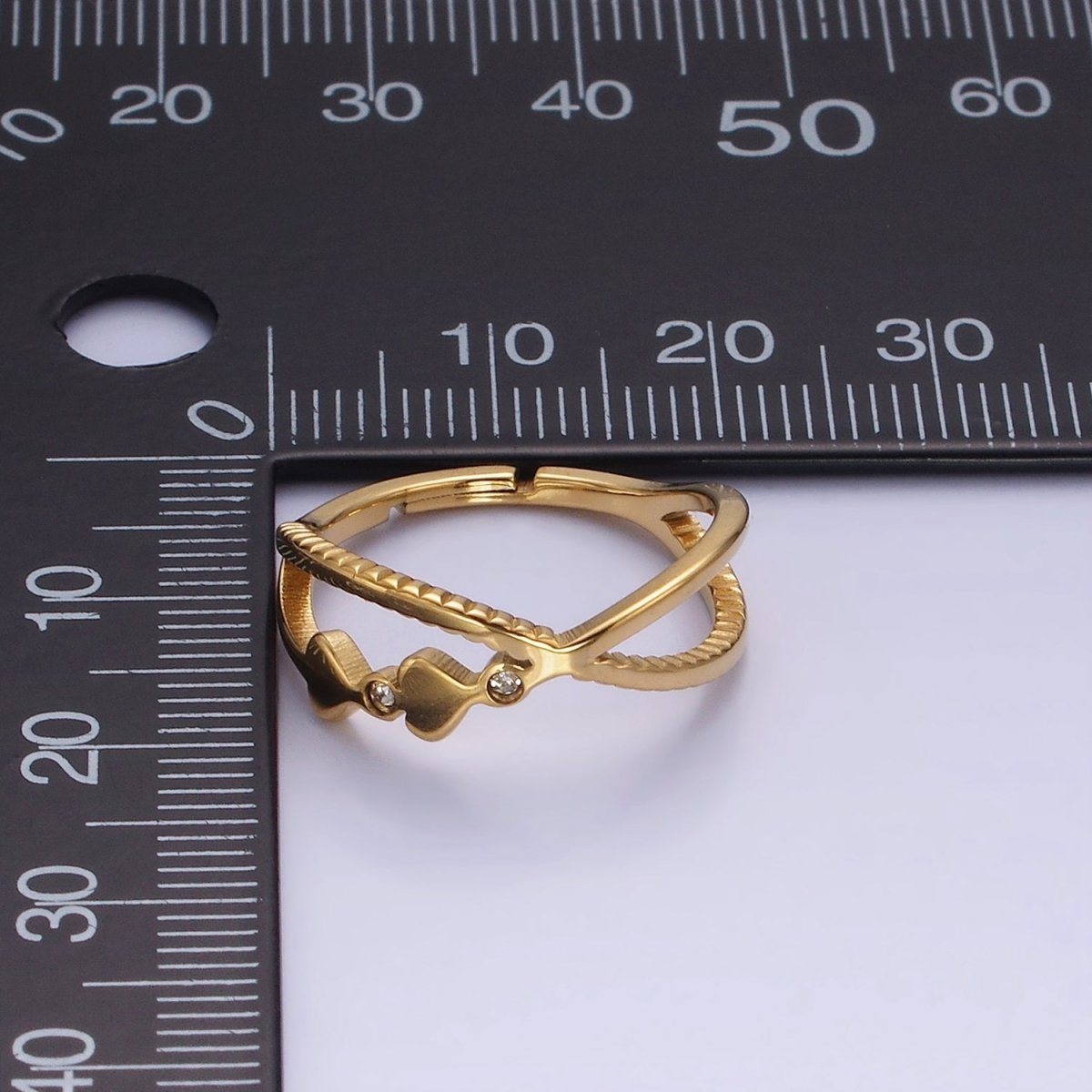 Stainless Steel CZ Dotted X Crossed Double Band Ring | O1292