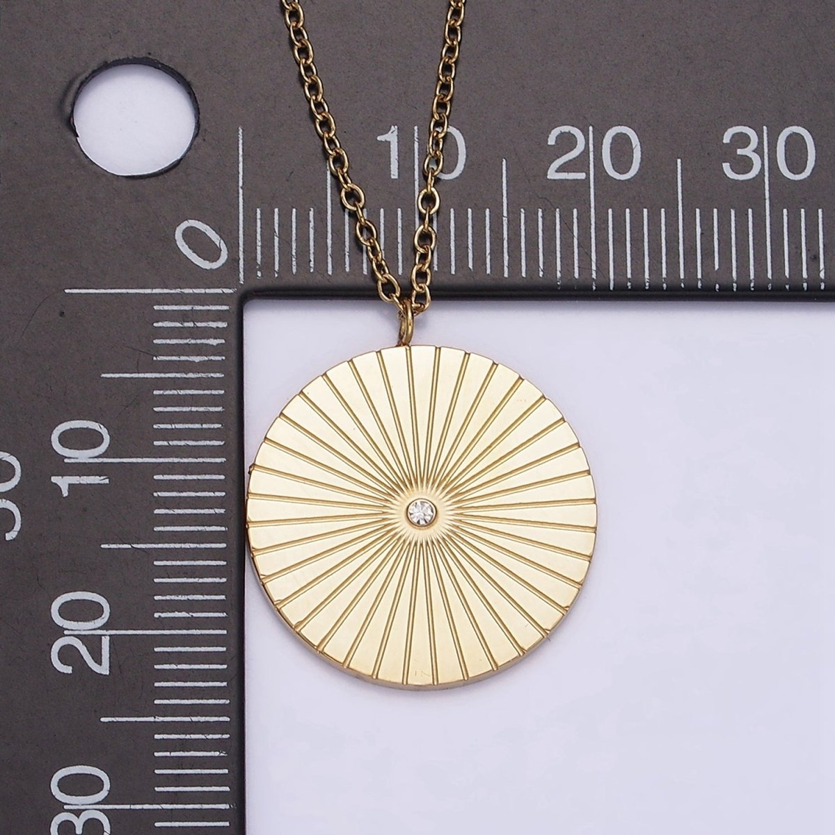 Stainless Steel CZ Lined Sunburst Round Charm 20 Inch Cable Chain Layering Necklace | WA-2036 Clearance Pricing