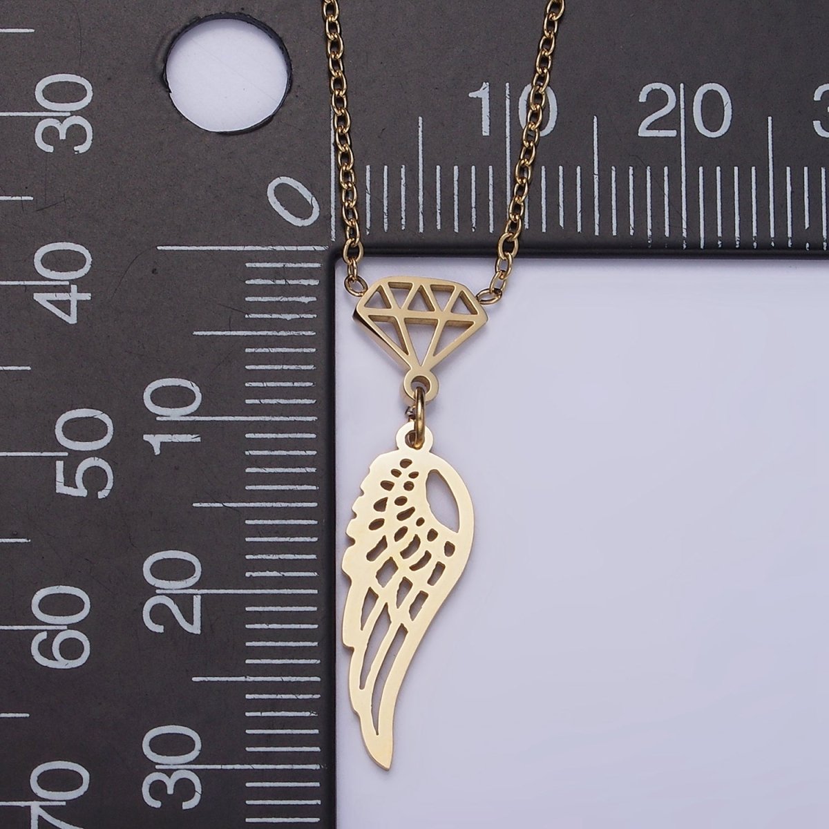 Stainless Steel Diamond Angel Wings Open Charm 17 Inch Cable Chain Necklace | WA-2087 Clearance Pricing