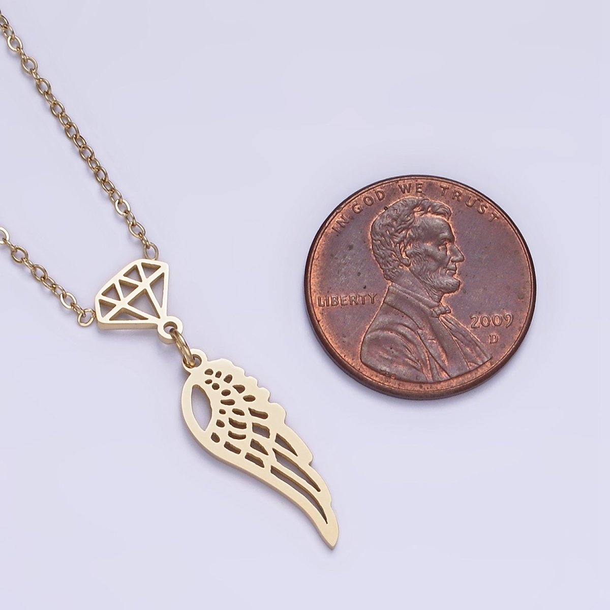 Stainless Steel Diamond Angel Wings Open Charm 17 Inch Cable Chain Necklace | WA-2087 Clearance Pricing