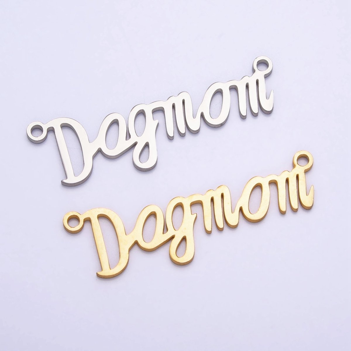 Stainless Steel "Dog mom" Handwritten Script  Link Connector in Silver & Gold | Y-829