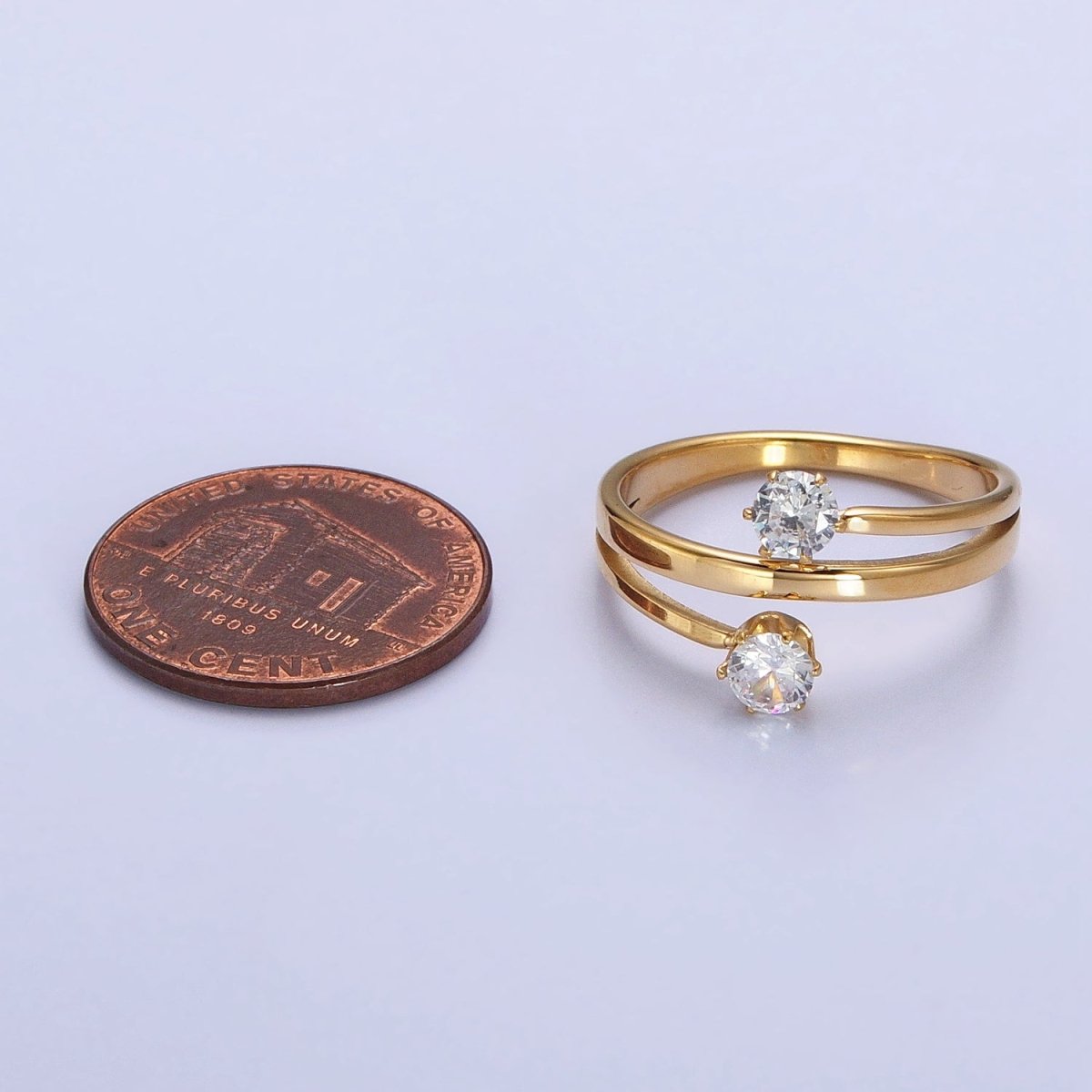 Stainless Steel Double Clear Round CZ Claw Band Ring in Gold & Silver | O-1641~O-1648
