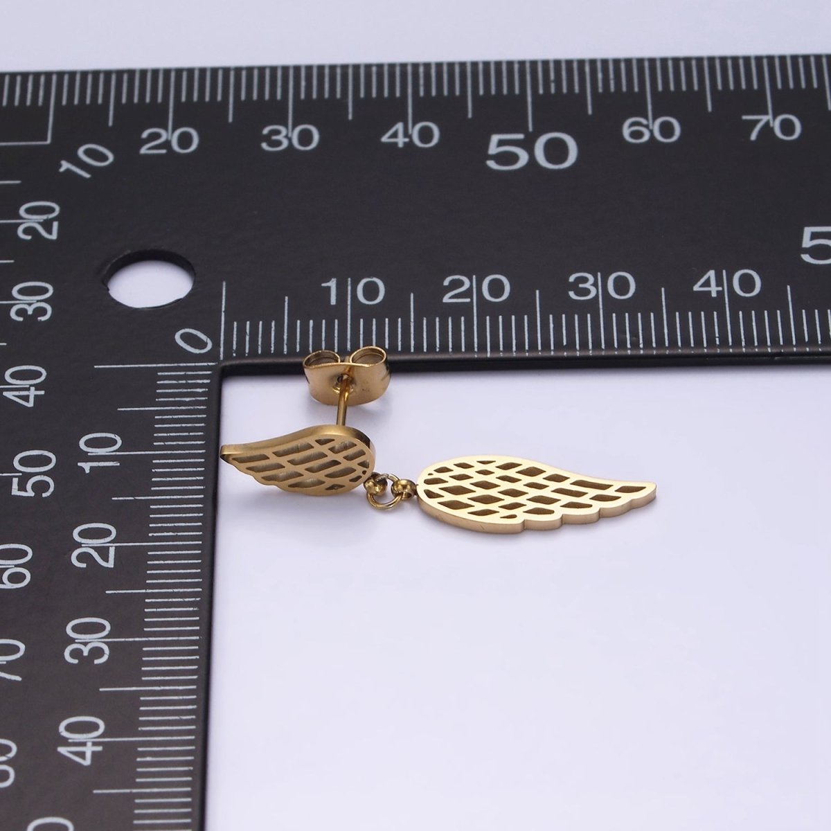 Stainless Steel Double Open Feather Wings Drop Stud Earrings Set | AE719