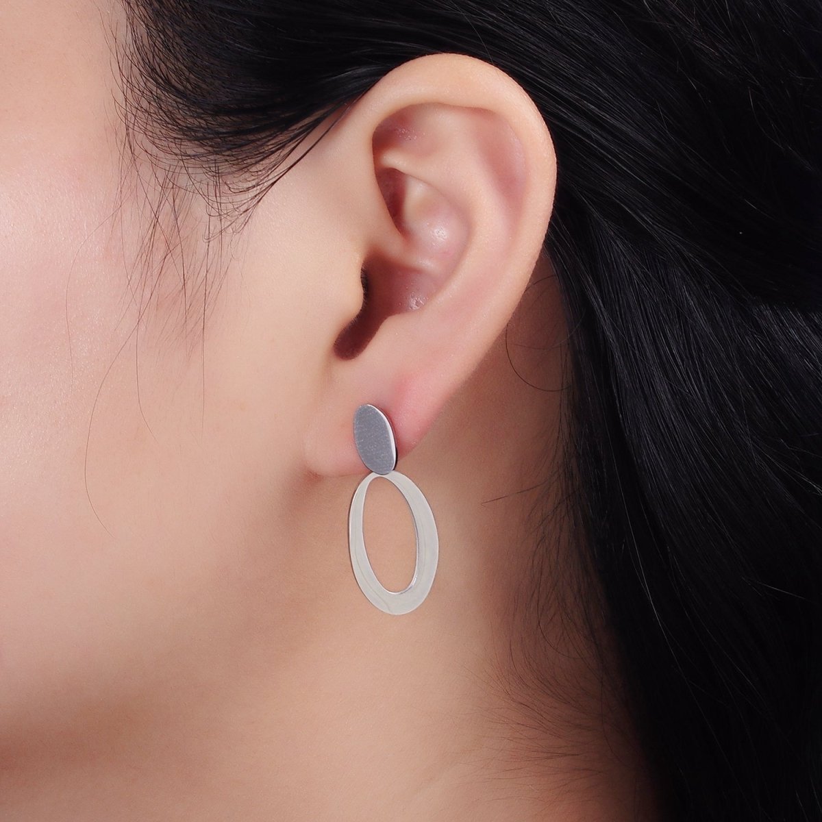 Stainless Steel Double Oval Open Geometric Stud Earrings | AE746