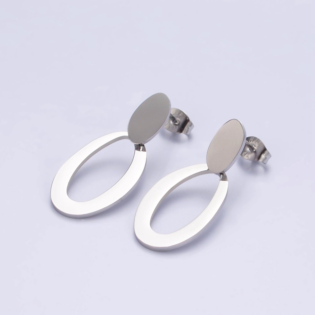 Stainless Steel Double Oval Open Geometric Stud Earrings | AE746