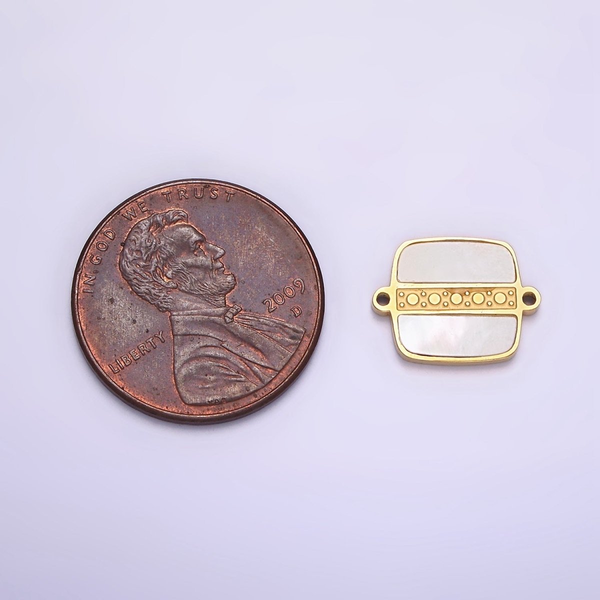 Stainless Steel Double Shell Pearl Dotted Bar Square Connector | P1250