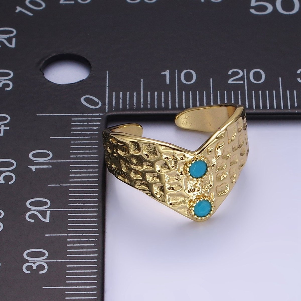 Stainless Steel Double Turquoise Hammered Chevron Ring | O1307