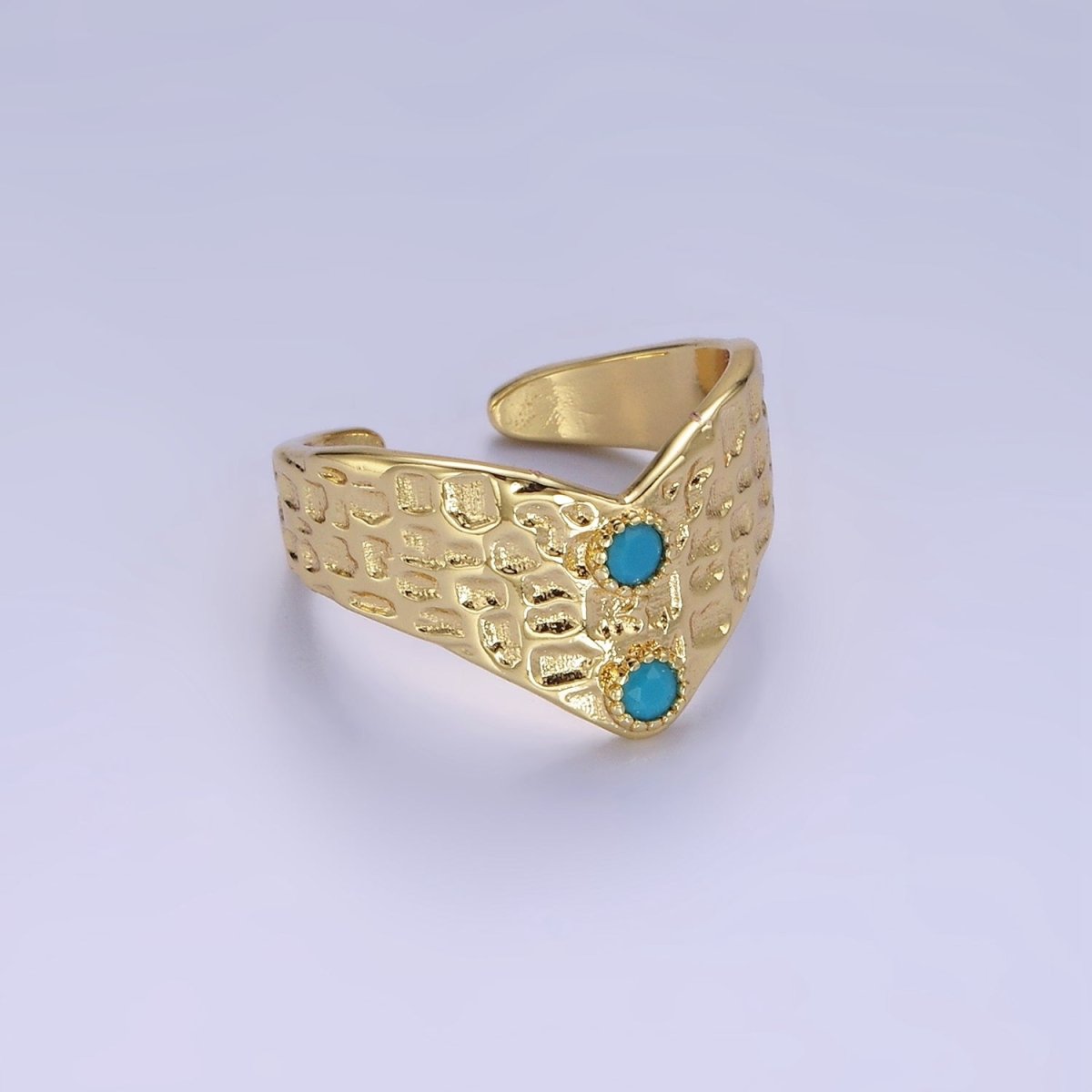 Stainless Steel Double Turquoise Hammered Chevron Ring | O1307