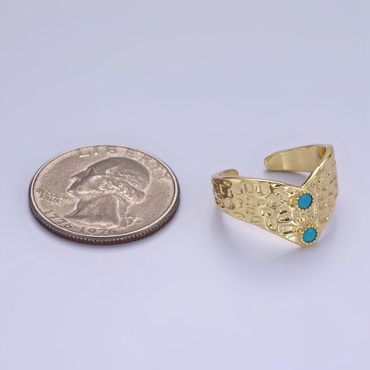 Stainless Steel Double Turquoise Hammered Chevron Ring | O1307