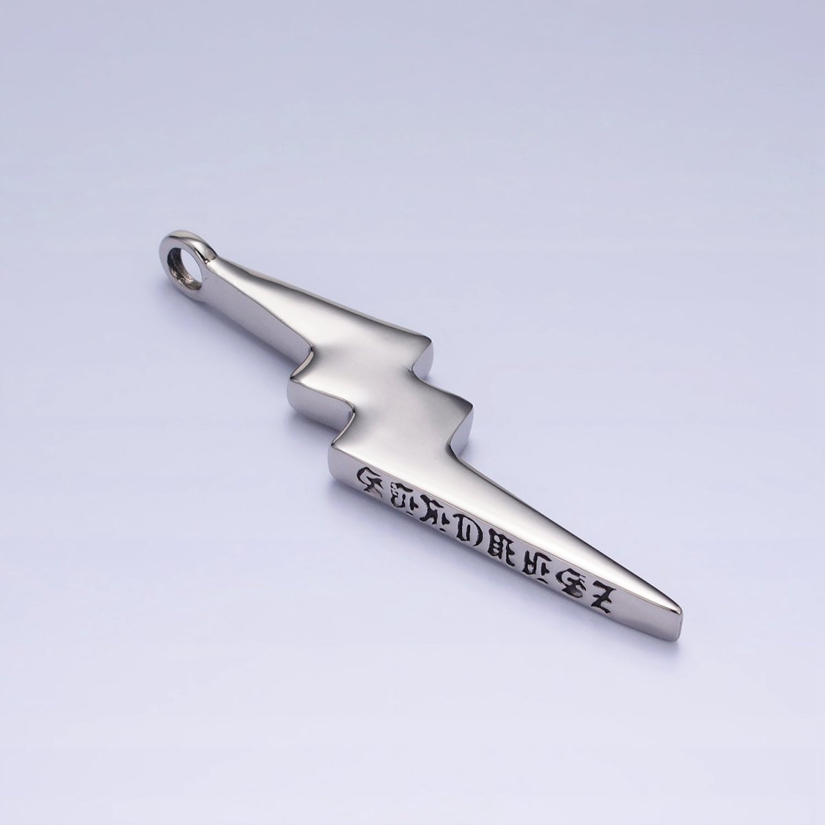 Stainless Steel Engraved Script Lightning Bolt Pendant | P1160