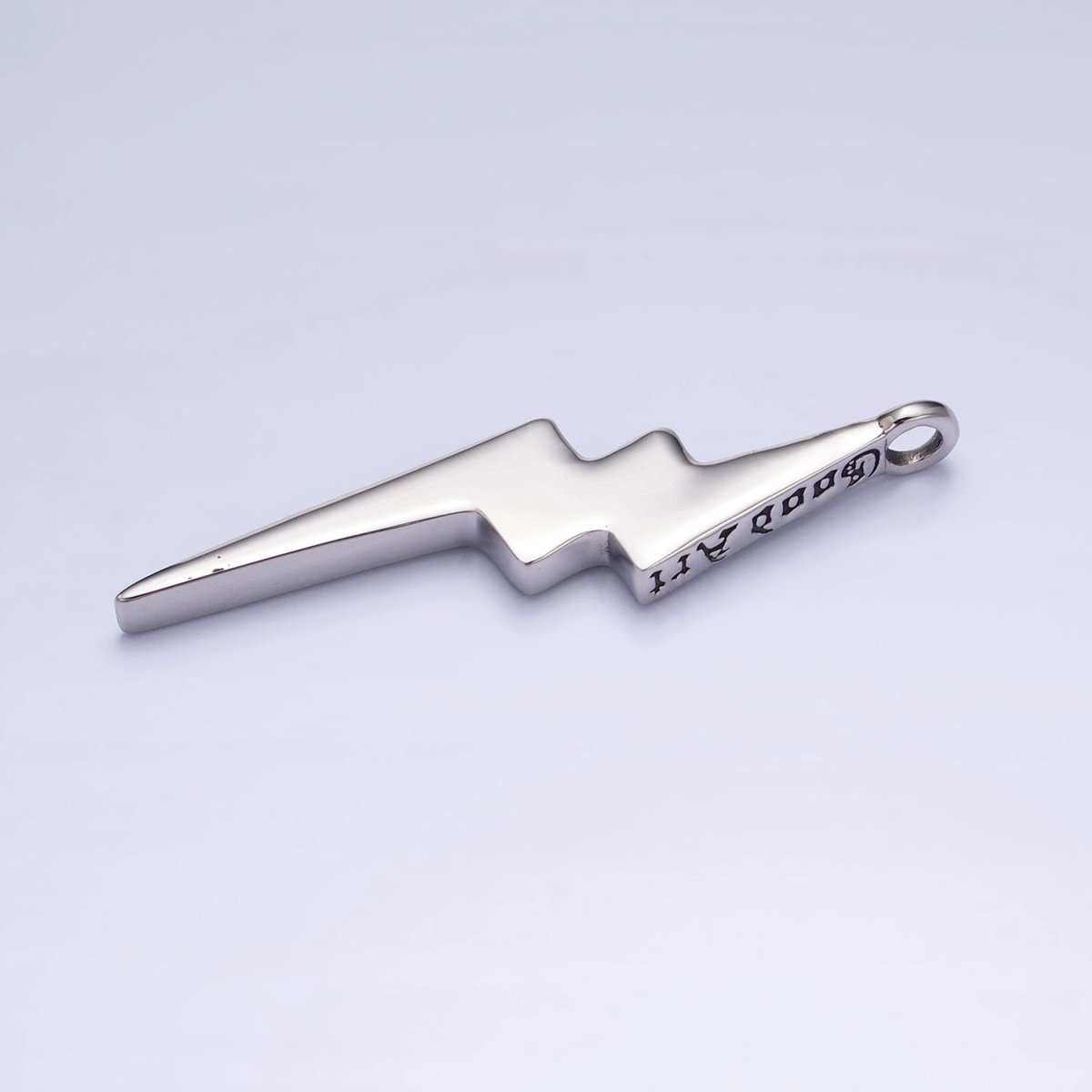 Stainless Steel Engraved Script Lightning Bolt Pendant | P1160
