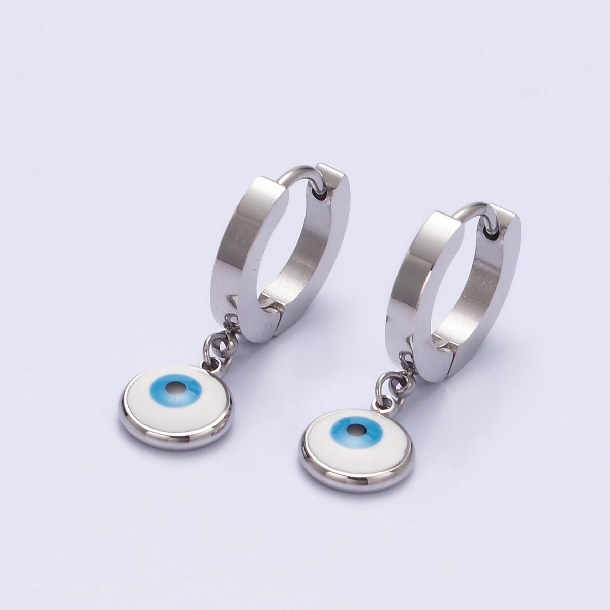 Stainless Steel Evil Eye Enamel Round Drop Huggie Earrings | AE748