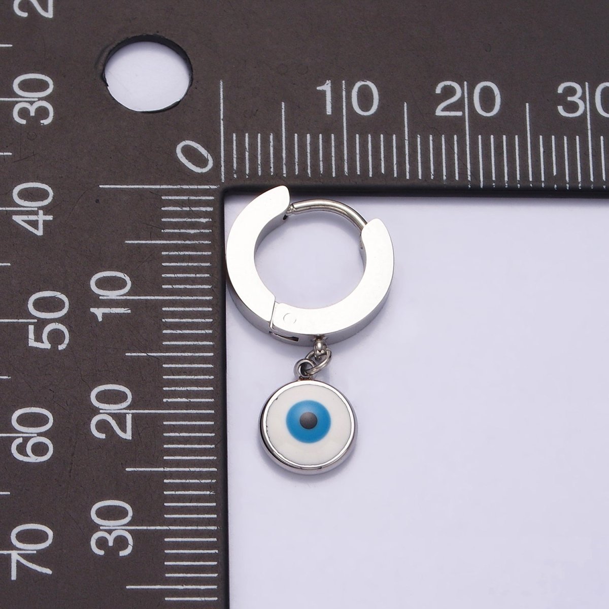 Stainless Steel Evil Eye Enamel Round Drop Huggie Earrings | AE748