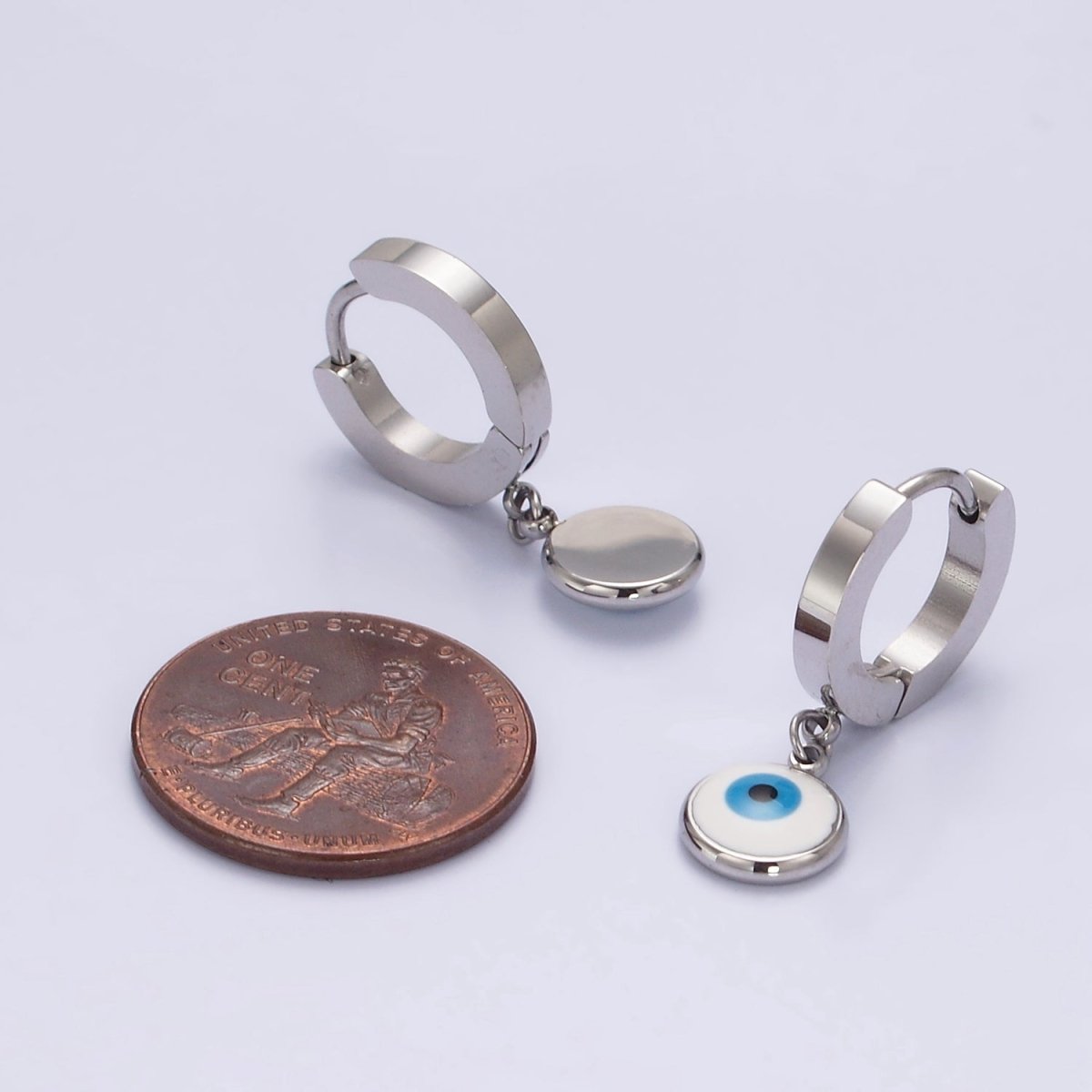 Stainless Steel Evil Eye Enamel Round Drop Huggie Earrings | AE748
