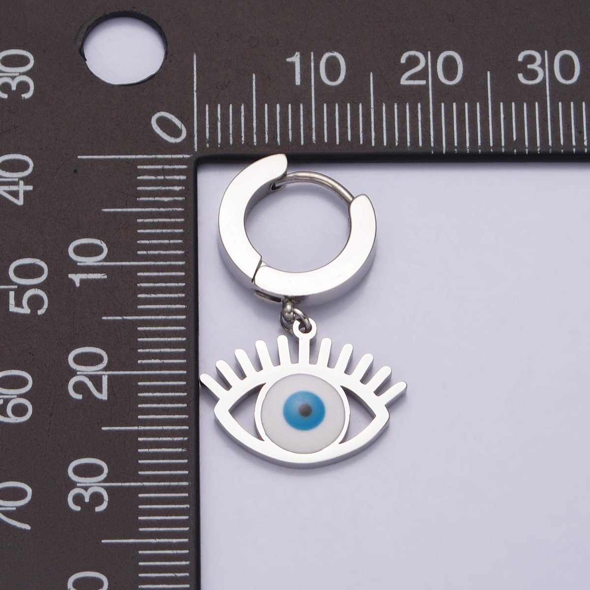 Stainless Steel Evil Eye Lash Enamel Drop Huggie Earrings | AE724