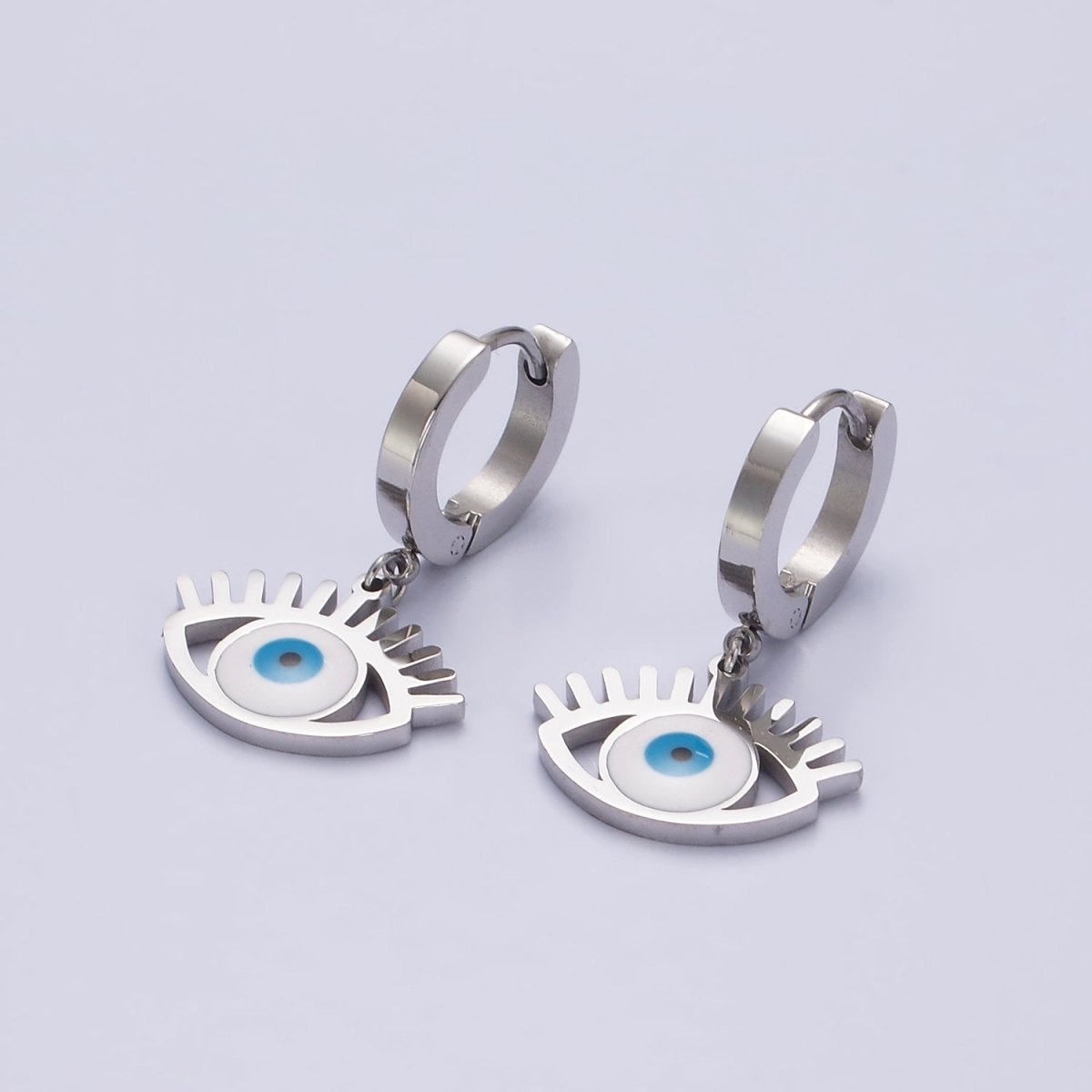 Stainless Steel Evil Eye Lash Enamel Drop Huggie Earrings | AE724