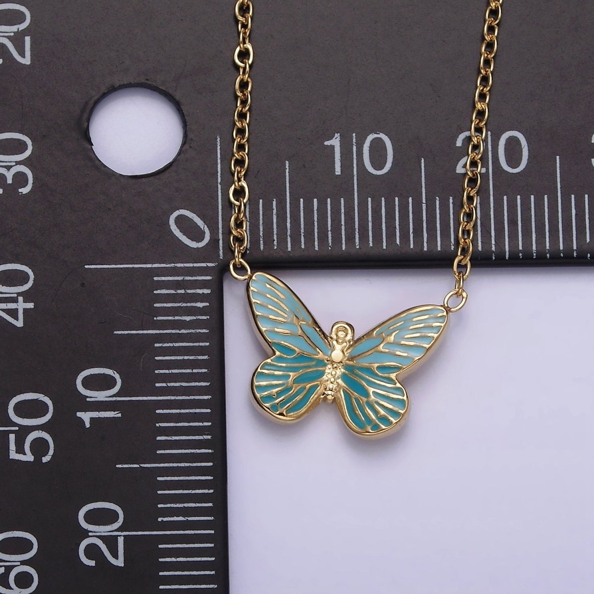 Stainless Steel Fairy Butterfly Wings Blue Enamel 17 Inch Cable Chain Necklace | WA-2059 Clearance Pricing
