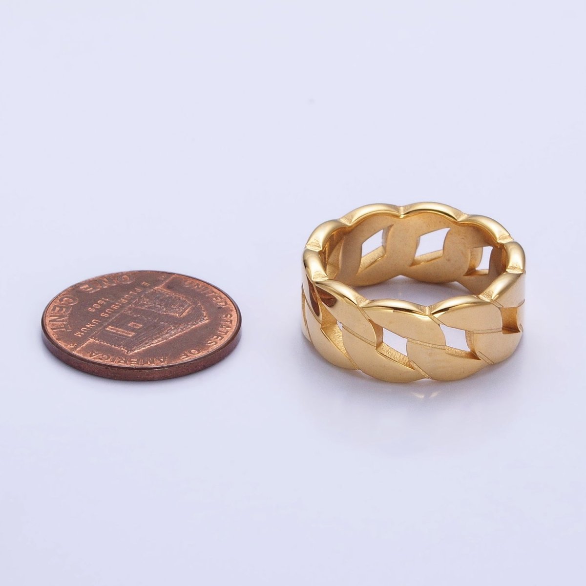 Stainless Steel Flat Curb Chain Link Ring in Gold & Silver | O-1765~O-1772