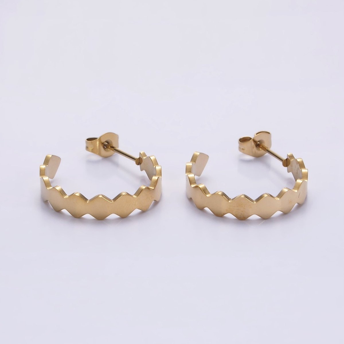 Stainless Steel Flat Rhombus Wavy Geometric C-Shaped Hoop Earrings | AE733