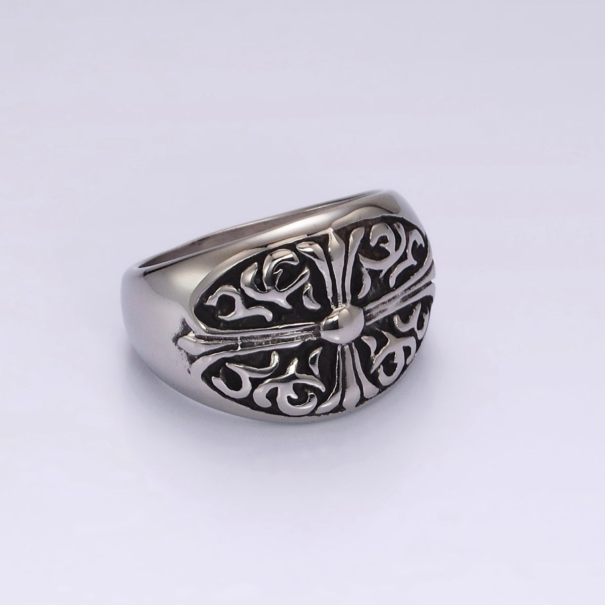 Stainless Steel Fleury Cross Artisan Oval Signet Ring in Gold & Silver | O1239 - O1244