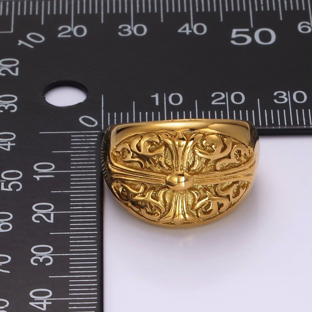 Stainless Steel Fleury Cross Artisan Oval Signet Ring in Gold & Silver | O1239 - O1244