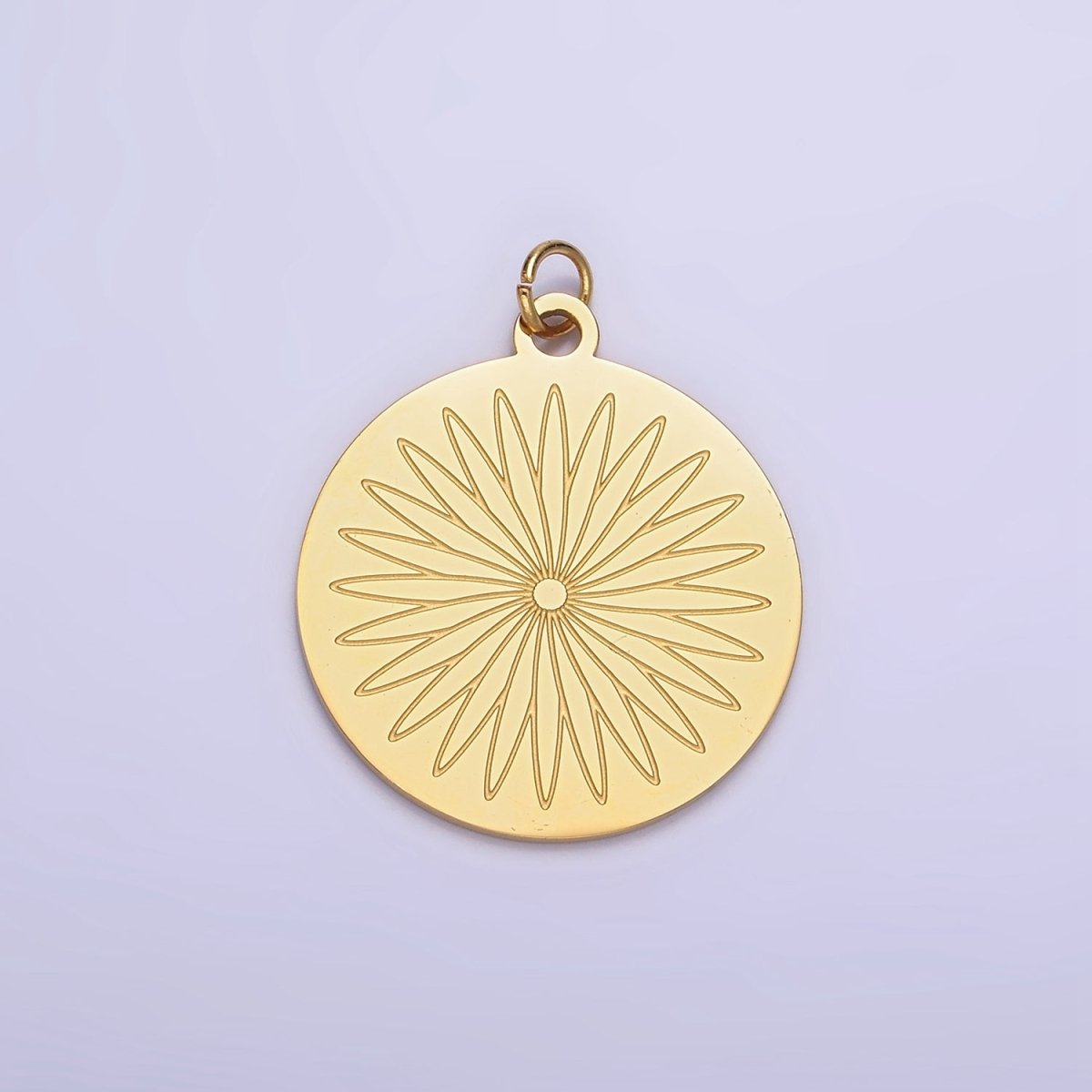 Stainless Steel Flower Engraved Round Medallion Charm | P948