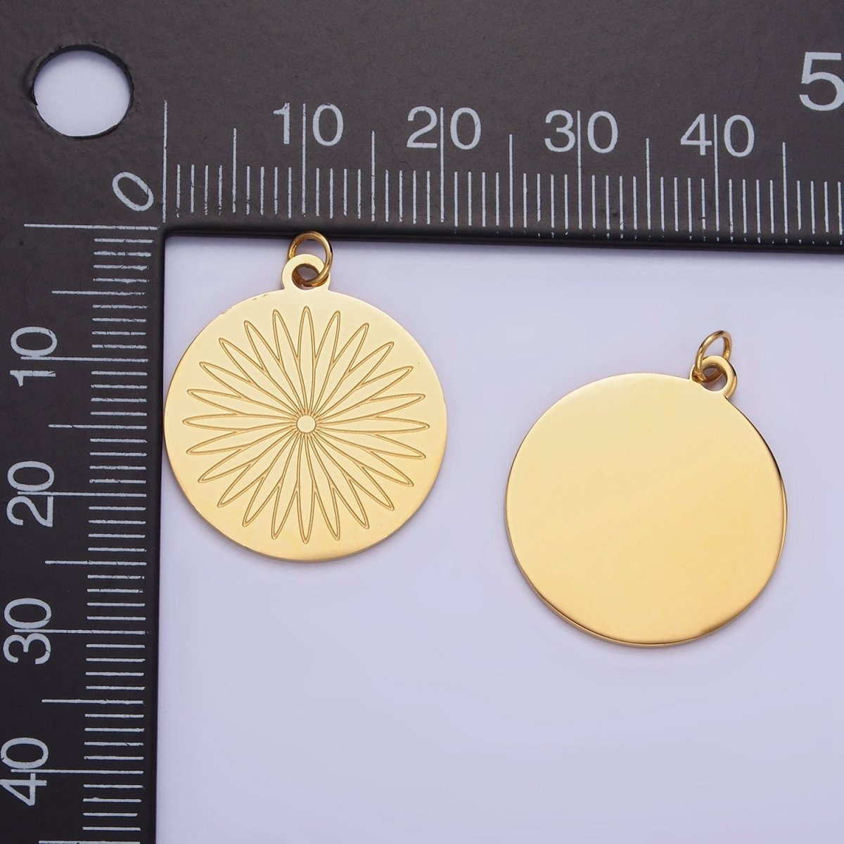 Stainless Steel Flower Engraved Round Medallion Charm | P948