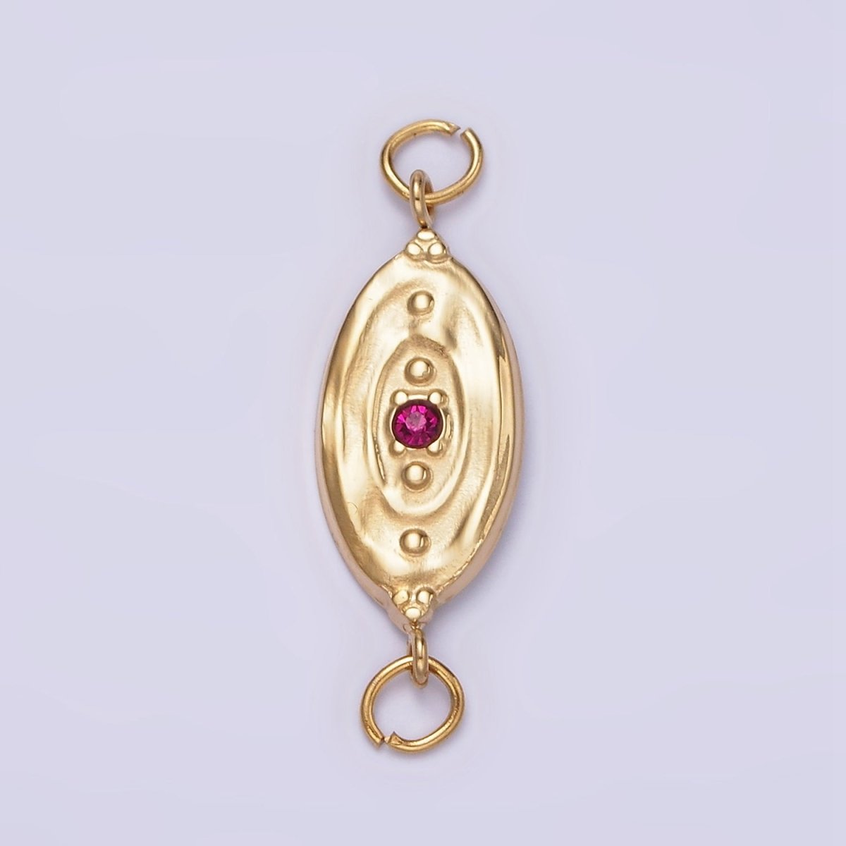Stainless Steel Fuchsia CZ Dotted Oval Molten Textured Connector G-715