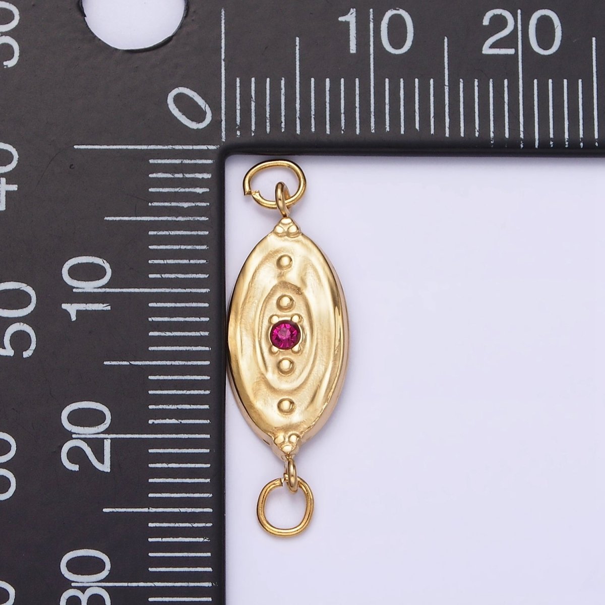 Stainless Steel Fuchsia CZ Dotted Oval Molten Textured Connector G-715