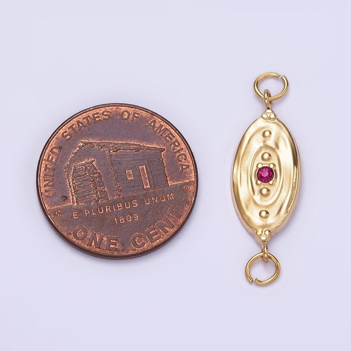 Stainless Steel Fuchsia CZ Dotted Oval Molten Textured Connector G-715