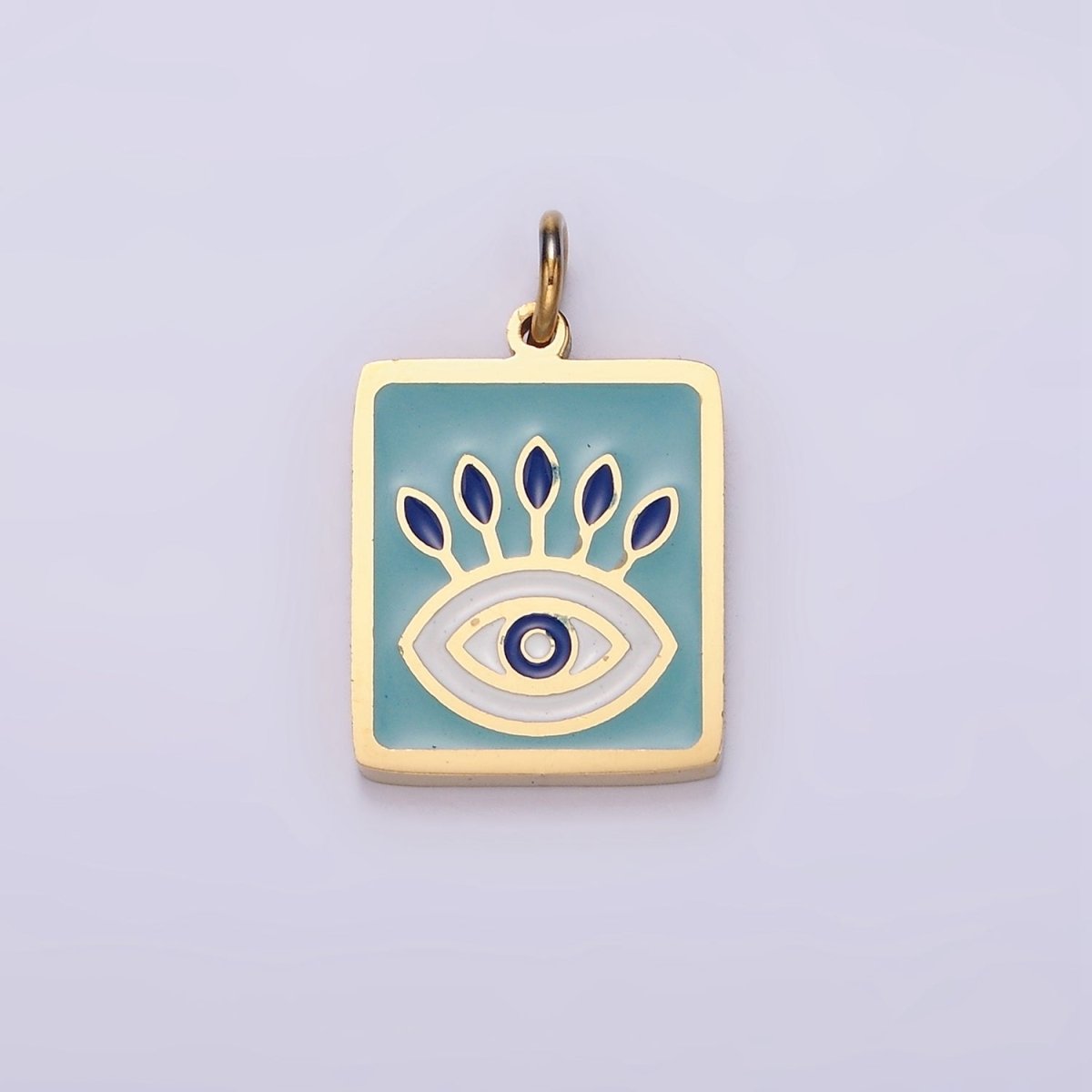 Stainless Steel Gold Eye Pendant Charm for Necklace Bracelet Teal Blue Enamel Jewelry | P-633
