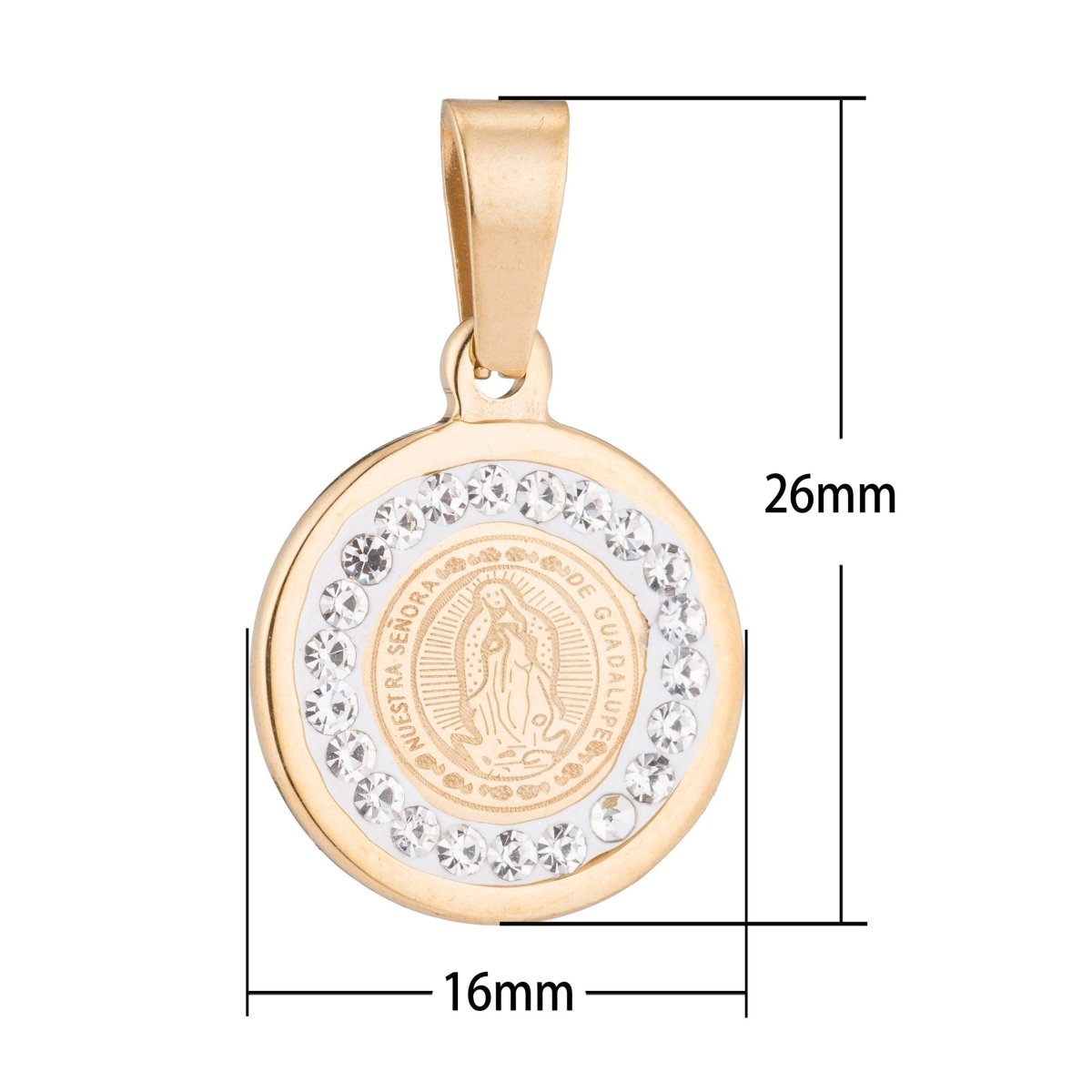 Stainless Steel Gold Fill Mother Mary Lady Guadalupe DIY Cubic Zircon Bracelet Necklace Pendant Charm Bead Bails Finding for Jewelry Making J-531