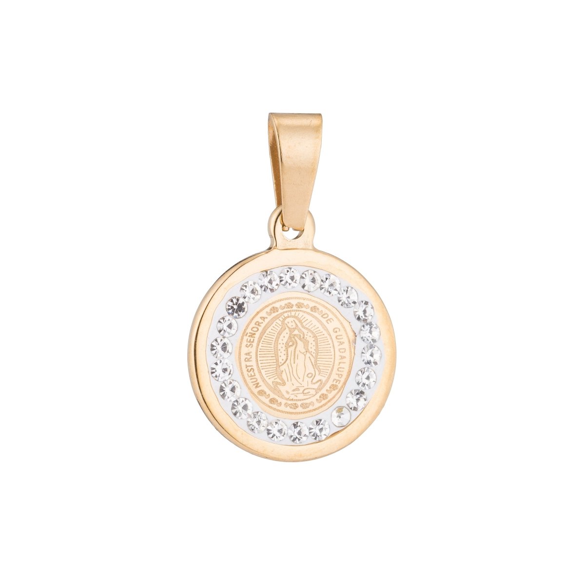 Stainless Steel Gold Fill Mother Mary Lady Guadalupe DIY Cubic Zircon Bracelet Necklace Pendant Charm Bead Bails Finding for Jewelry Making J-531