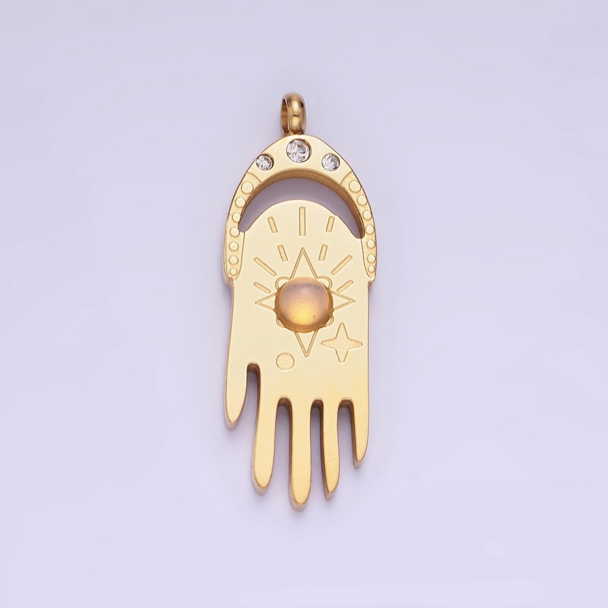 Stainless Steel Gold Hand Charm Dainty Opal Star Pendant P-1378