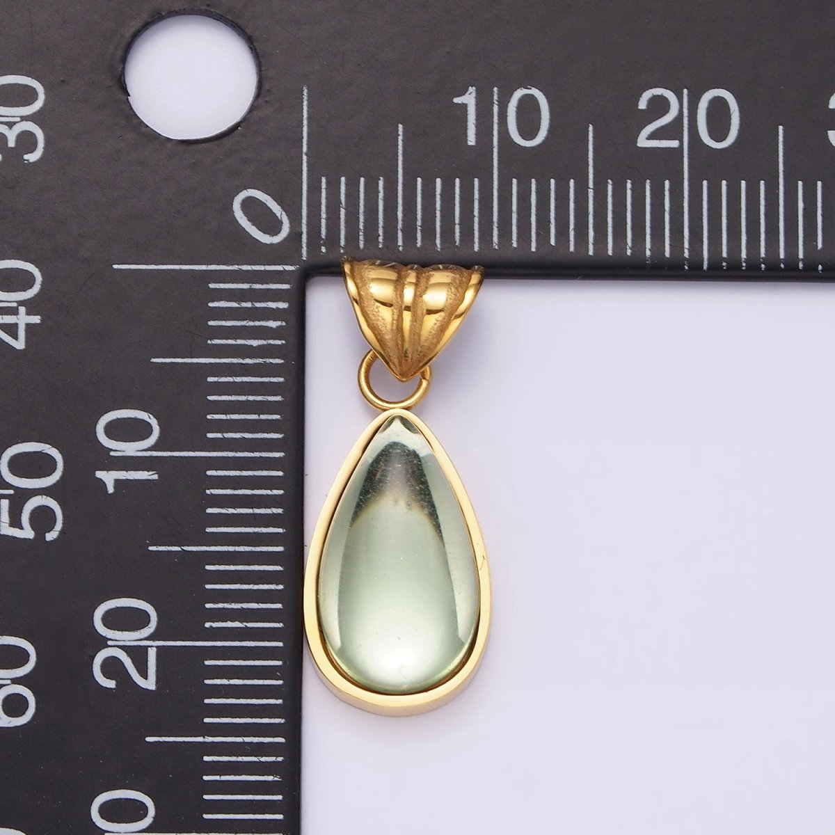 Stainless Steel Gold Tear Drop Green Charm Pear Pendant Charm for Necklace Bracelet Drop Jewelry | P-834