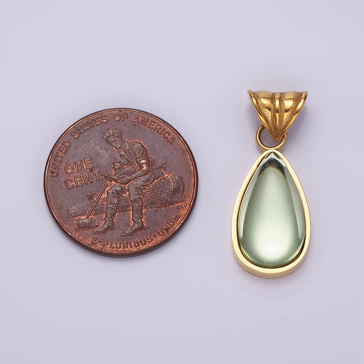 Stainless Steel Gold Tear Drop Green Charm Pear Pendant Charm for Necklace Bracelet Drop Jewelry | P-834