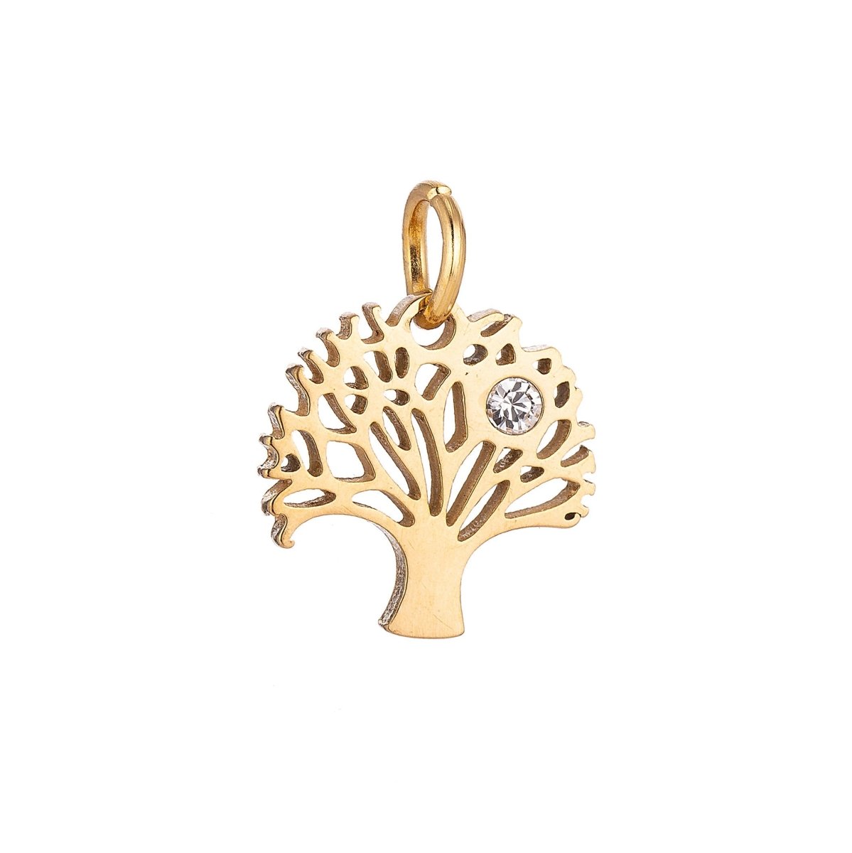 Stainless Steel Gold Tree Of Life Minimalist Cubic Zirconia Bracelet Charm Necklace Pendant Findings for Jewelry Making E-625