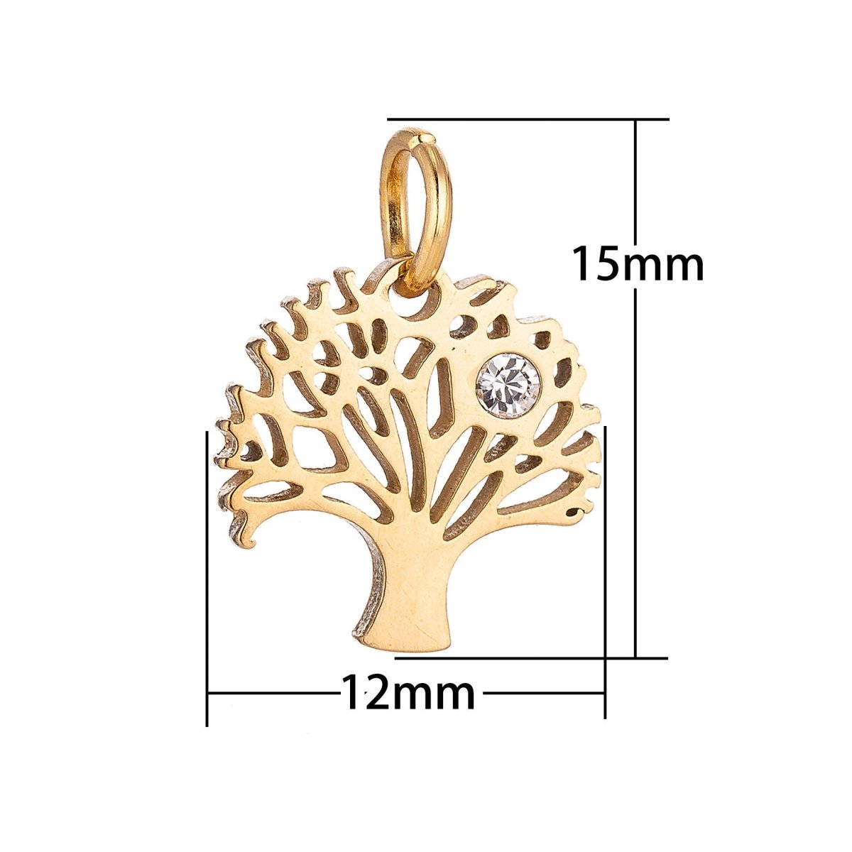 Stainless Steel Gold Tree Of Life Minimalist Cubic Zirconia Bracelet Charm Necklace Pendant Findings for Jewelry Making E-625