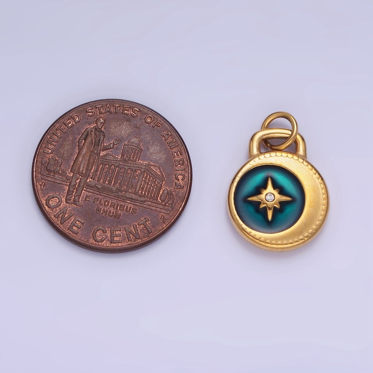 Stainless Steel Gold Turquoise Star Charm North Star Coin Pendant P1383