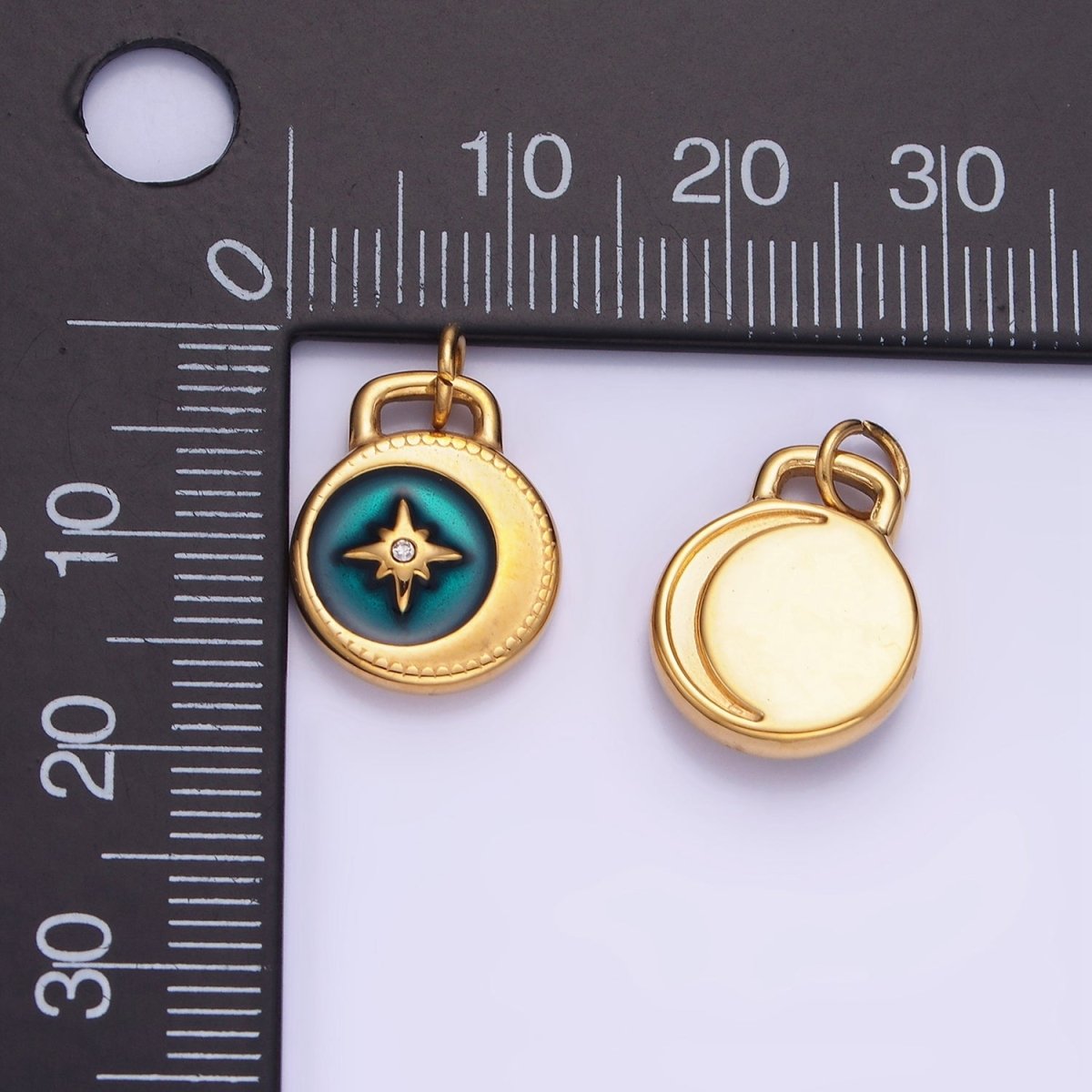 Stainless Steel Gold Turquoise Star Charm North Star Coin Pendant P1383