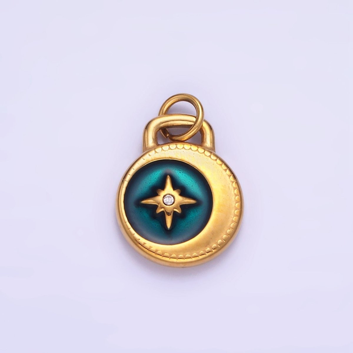 Stainless Steel Gold Turquoise Star Charm North Star Coin Pendant P1383