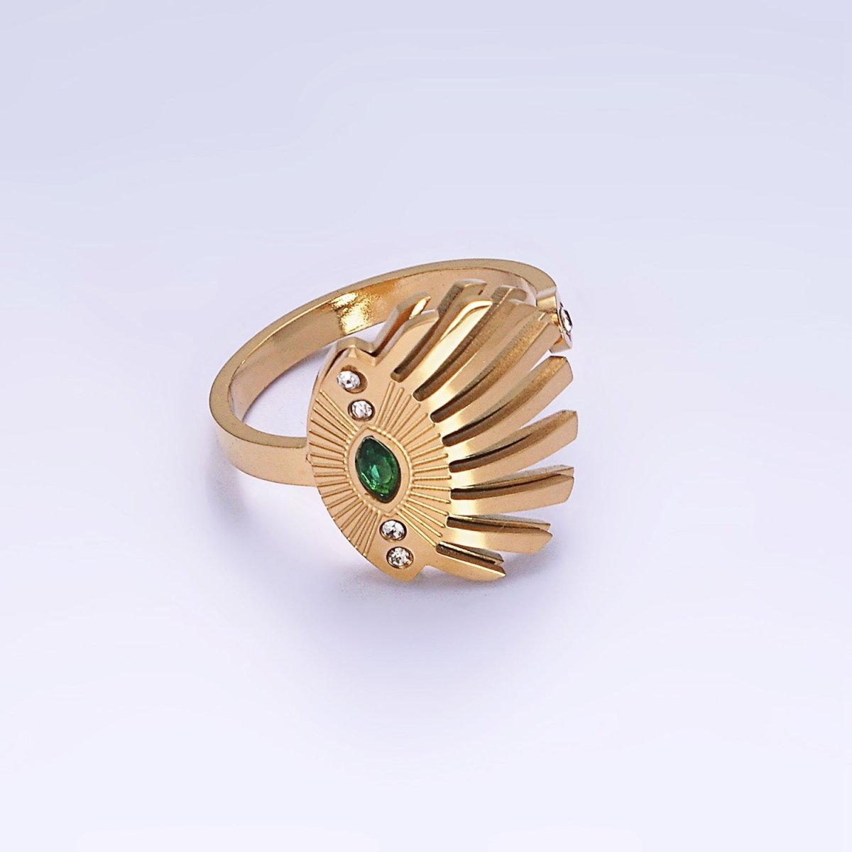 Stainless Steel Green Clear CZ Evil Eye Lined Wrap Ring | O1302